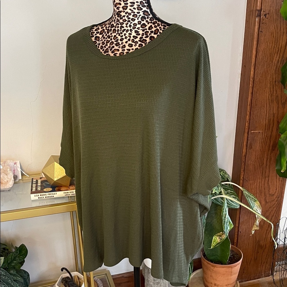 Dear Scarlett Olive Green Waffle Knit Shirt - Cozy and Comfy - Size L
